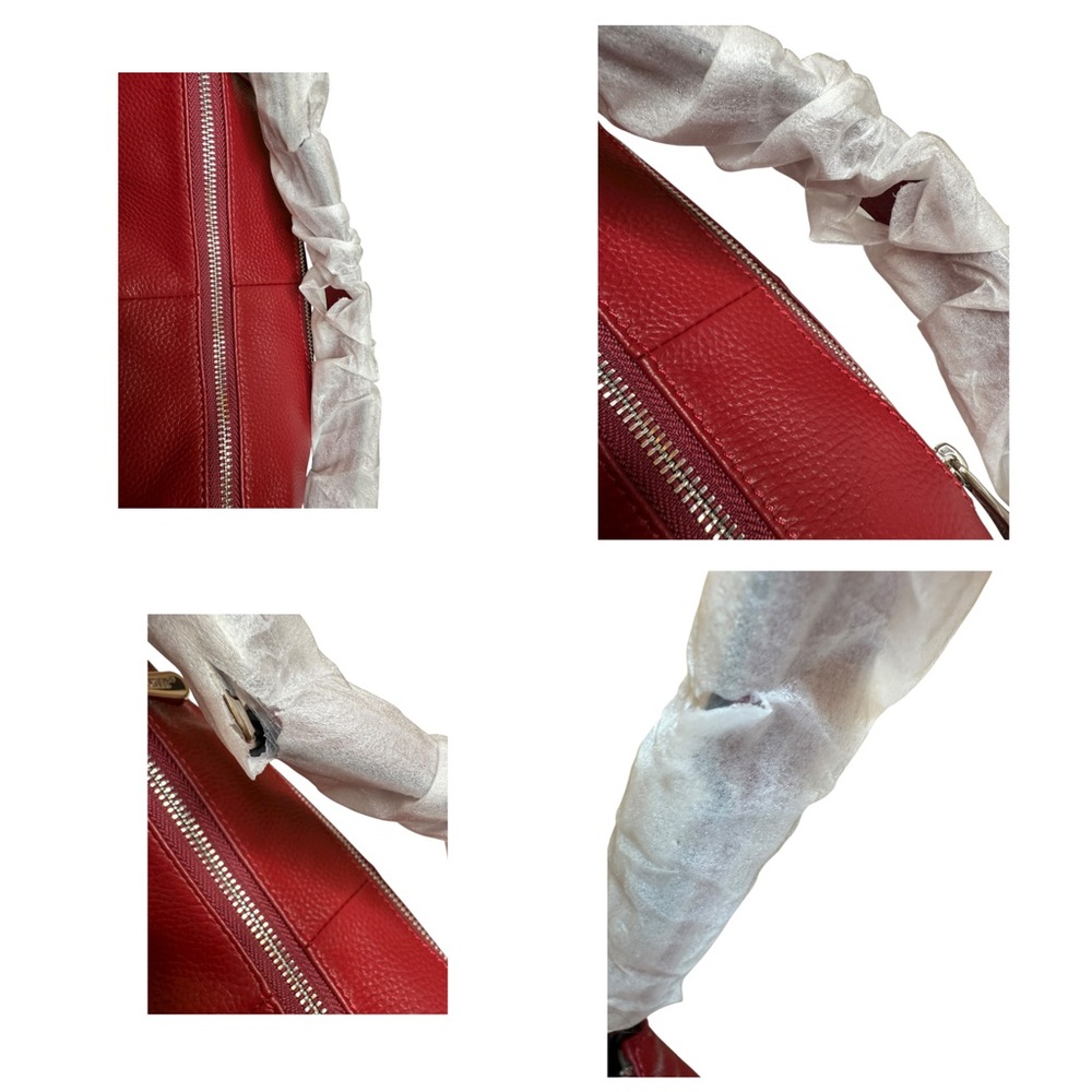 S-zone Red Leather Shoulder Bag with silvertone hardware. - Picture 2 of 14